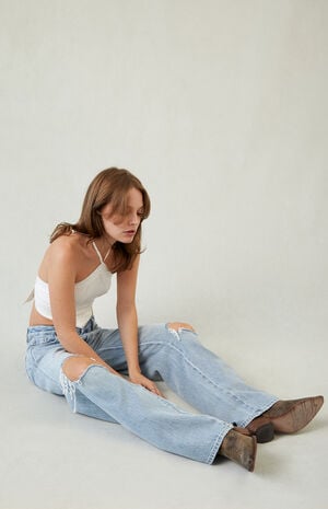 Casey Low Rise Baggy Jeans Ripped Knee Light Indigo image number 5