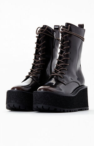 Women's Brown Slater Platform Combat Boots image number 2
