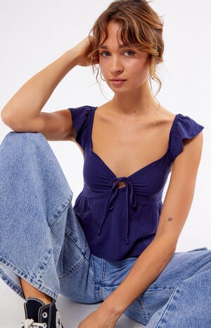 LA Hearts Keyhole Linen Babydoll Top | PacSun