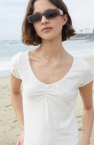 White Floral Gina Cinched Top image number 1