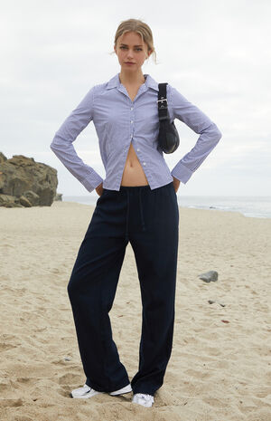 Blue Striped Button Down Long Sleeve Shirt image number 4