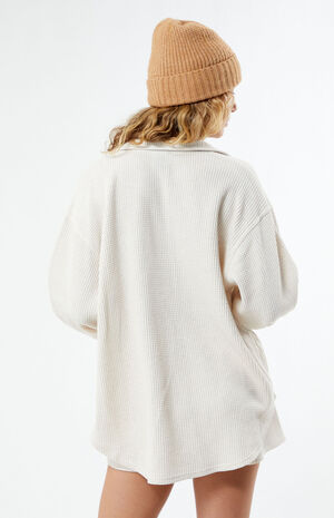 Waffle Boyfriend Button Up Lounge Shacket image number 3