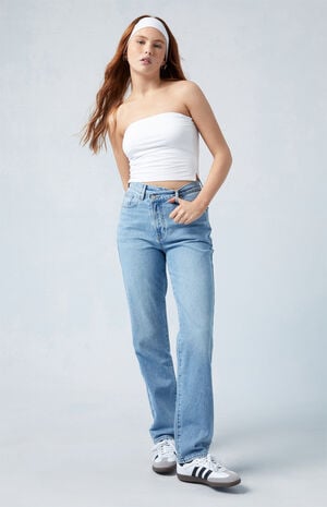 Medium Blue Asymmetrical Dad Jeans image number 1