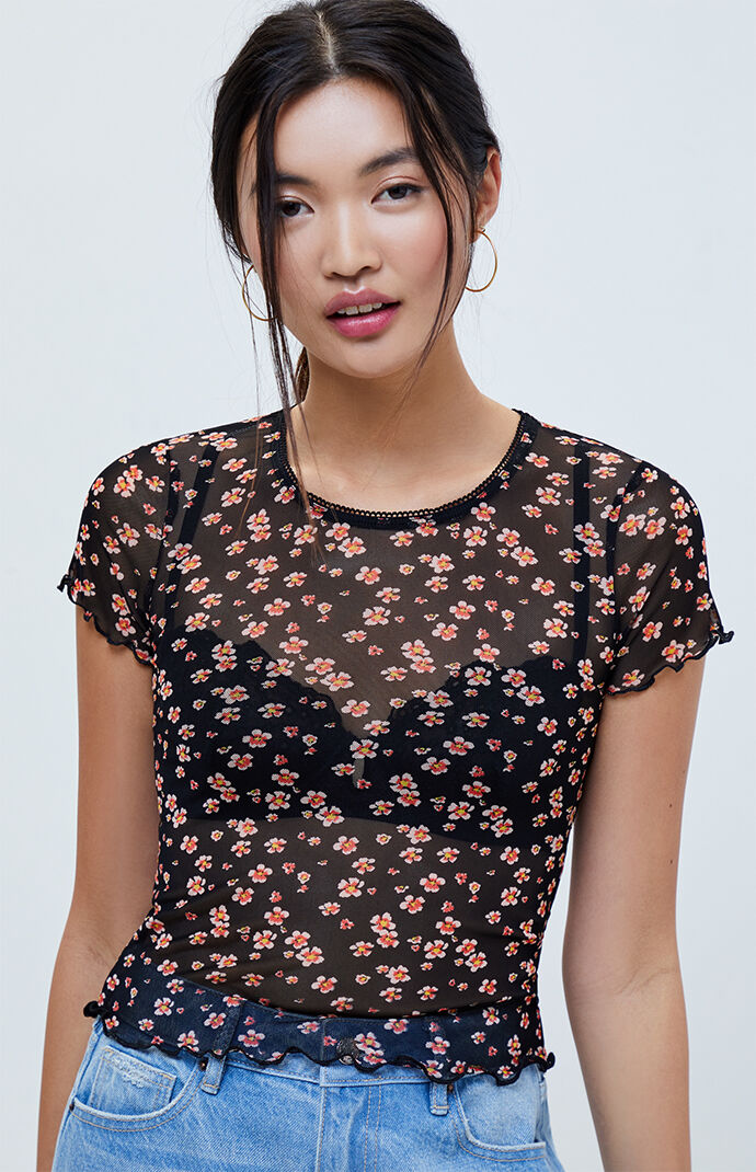 Me To We Ruffle Edge Mesh T Shirt Pacsun