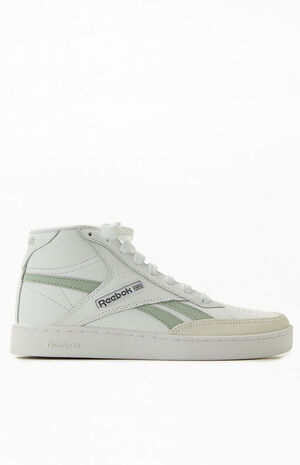 Women's White & Green Club C High Top Sneakers image number 1