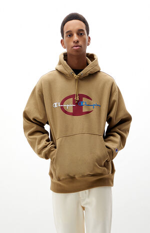 Champion Small Script Logo Hoodie Men brown