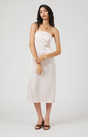 Strapless Satin Midi Dress image number 4