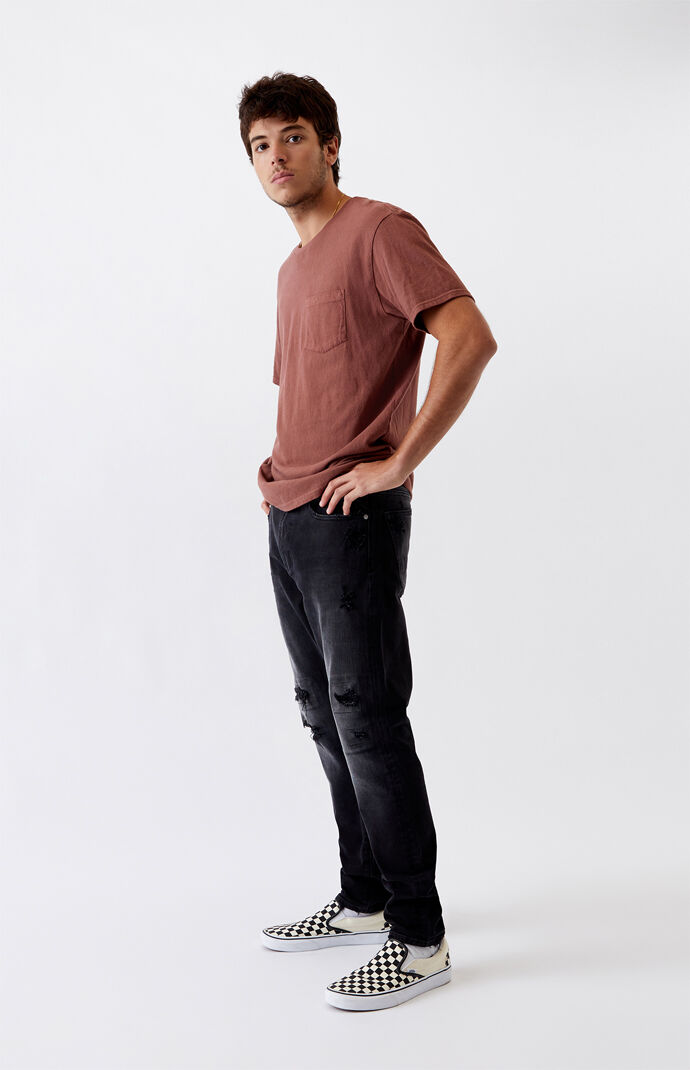 Black Ripped Slim Taper Jeans