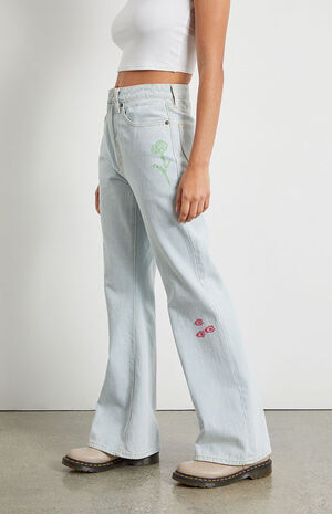 Rory Light Blue Embroidered Flare Jeans image number 3