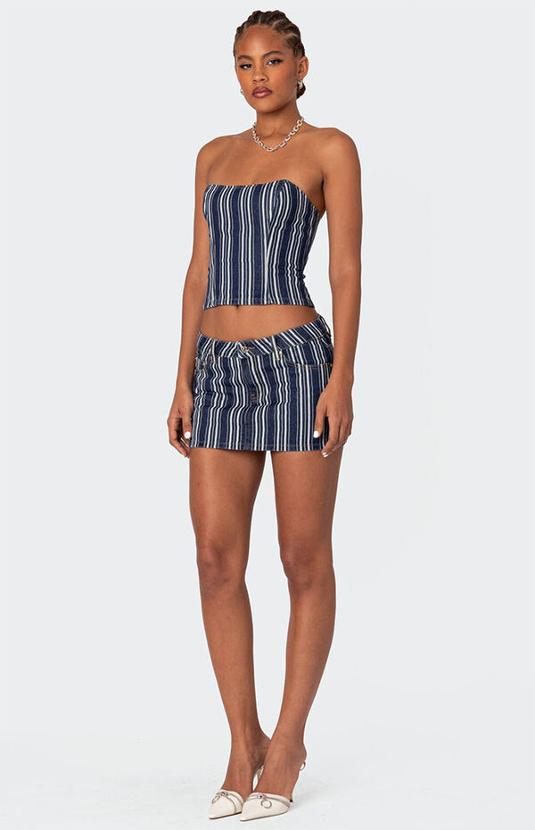 Edikted Inez Striped Denim Corset