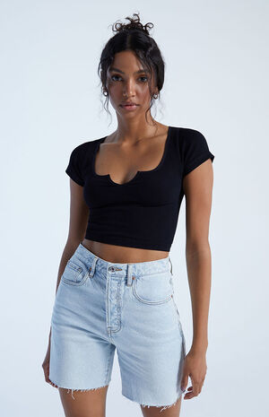 Seamless Notched Cropped T-Shirt image number 1