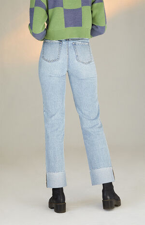 Eco Light Blue Raw Cuff Boyfriend Jeans image number 4