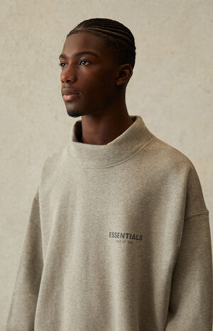 Fear of God Essentials Heather Oatmeal Mock Neck Sweatshirt | PacSun