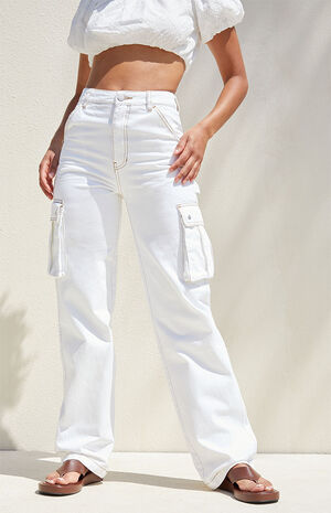 White Boyfriend Cargo Pants image number 2