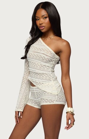 Yalena One Shoulder Sheer Lace Top image number 2