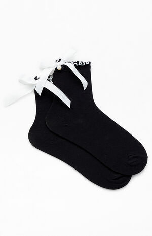 Black Ruffle Bow Socks image number 2