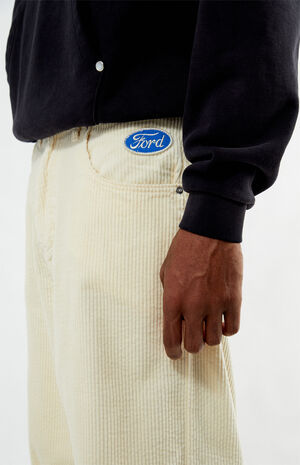 Cream Corduroy Baggy Pants image number 2