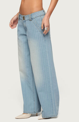 Petite Cory Striped Low Rise Baggy Jeans image number 2