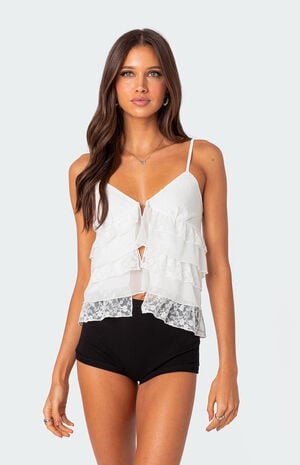 Lacey Split Front Ruffle Tank Top image number 4