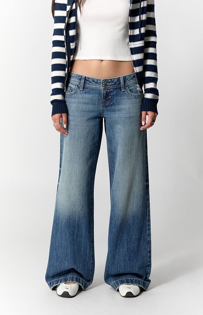 Pacsun Kaia Ultimate Low Rise Baggy Jeans Stitch Medium Blue