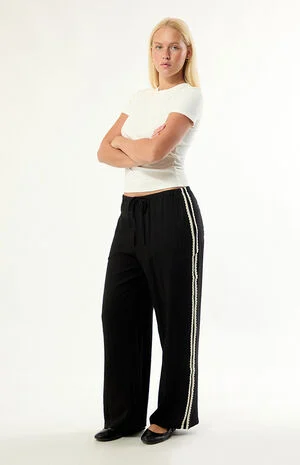 Linen Lace Wide Leg Track Pants image number 1