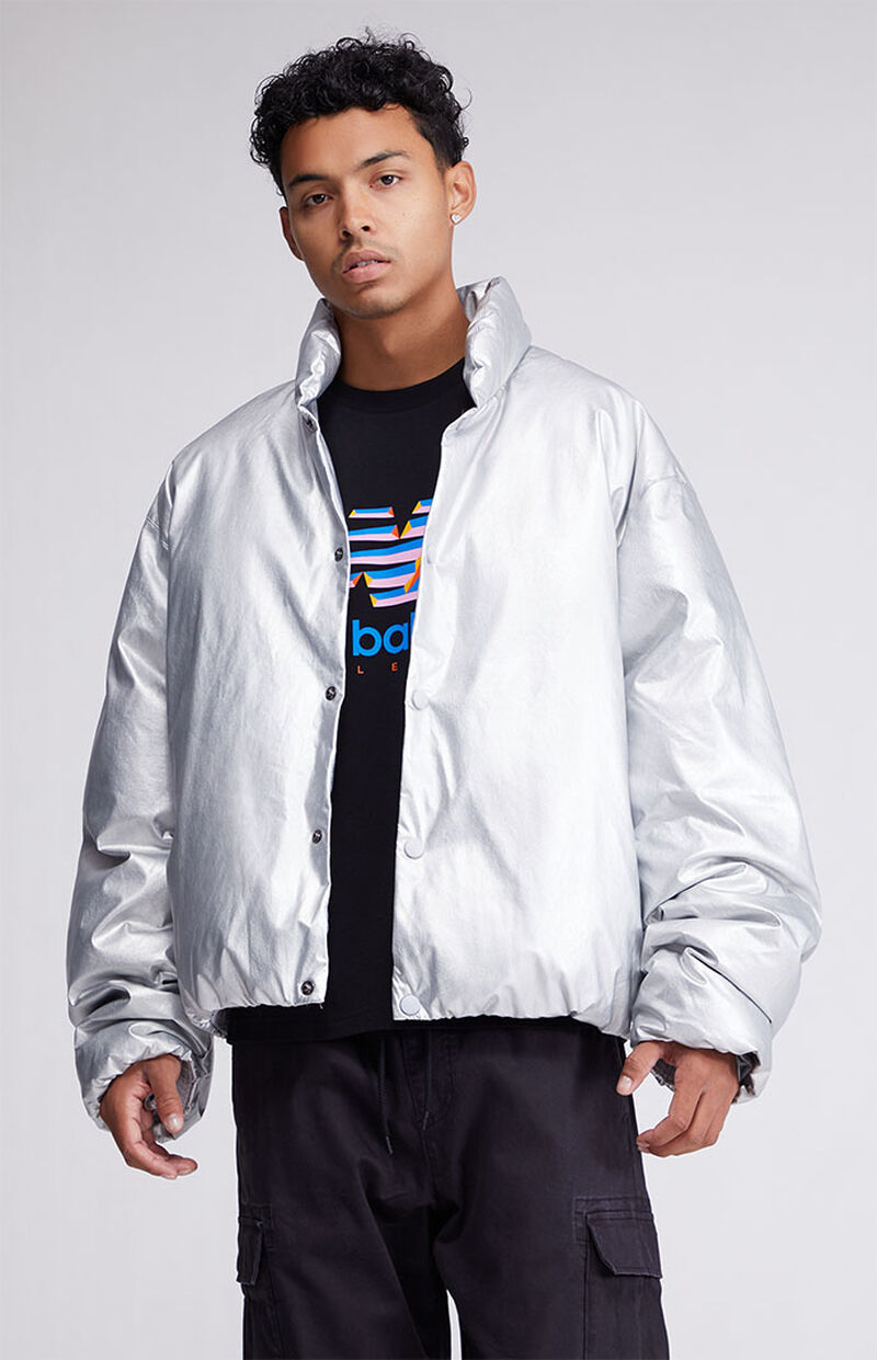 PacSun Silver Oversized Pleather Puffer Jacket