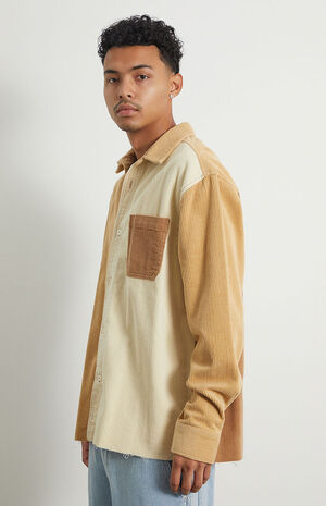 Brown Paneled Corduroy Shacket image number 3