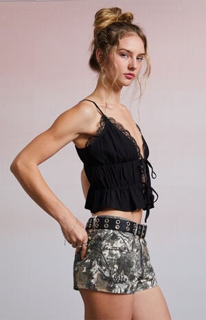 Quinn Tie Front Lace Trim Tank Top image number 3