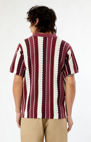 Burgundy Button Down Knit Polo Shirt image number 4