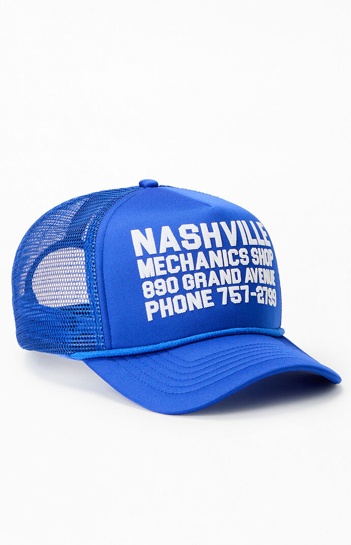 Pacsun Blue Nashville Mechanics Shop Trucker Hat