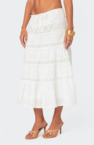 Tiered Cotton Lace Midi Skirt image number 4