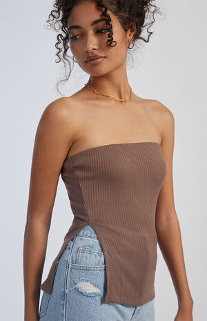 Strapless Side Slit Ribbed Top image number 2
