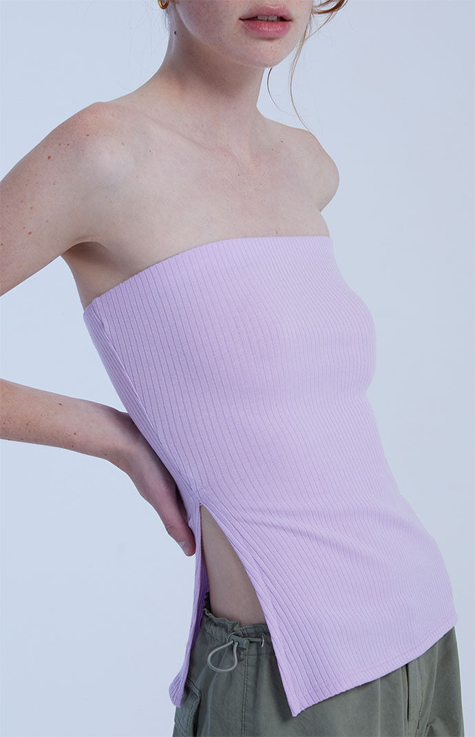 Strapless Side Slit Ribbed Top