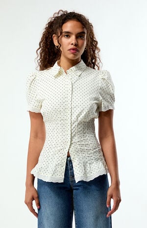 Polka Dot Cinched Button Up Shirt image number 2