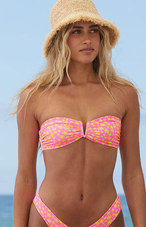 Pink Floral V Strapless Bandeau Bikini Top image number 2