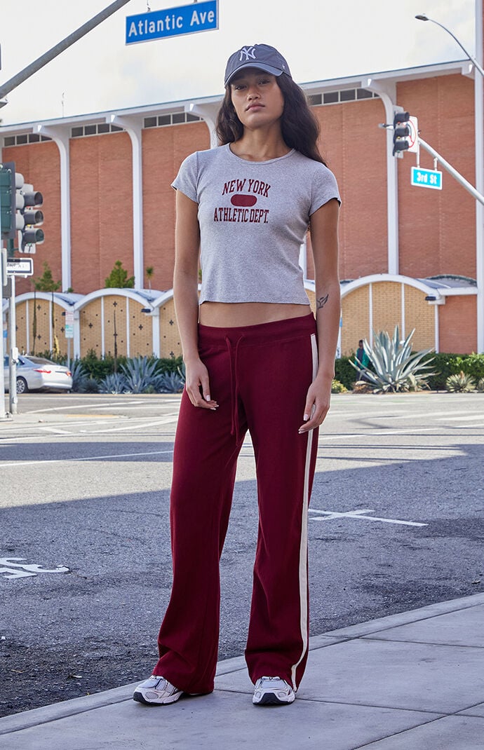 John Galt Burgundy Hilary Side Stripe Soft Yoga Baggy Sweatpants