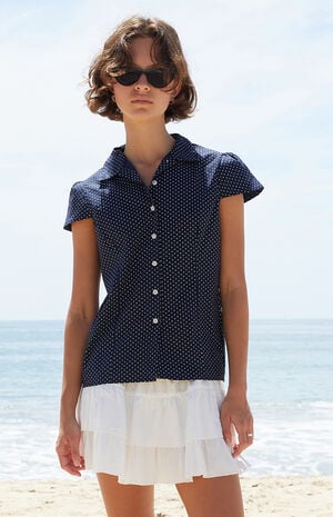 Navy Polka Dot Rue Collared Top image number 1