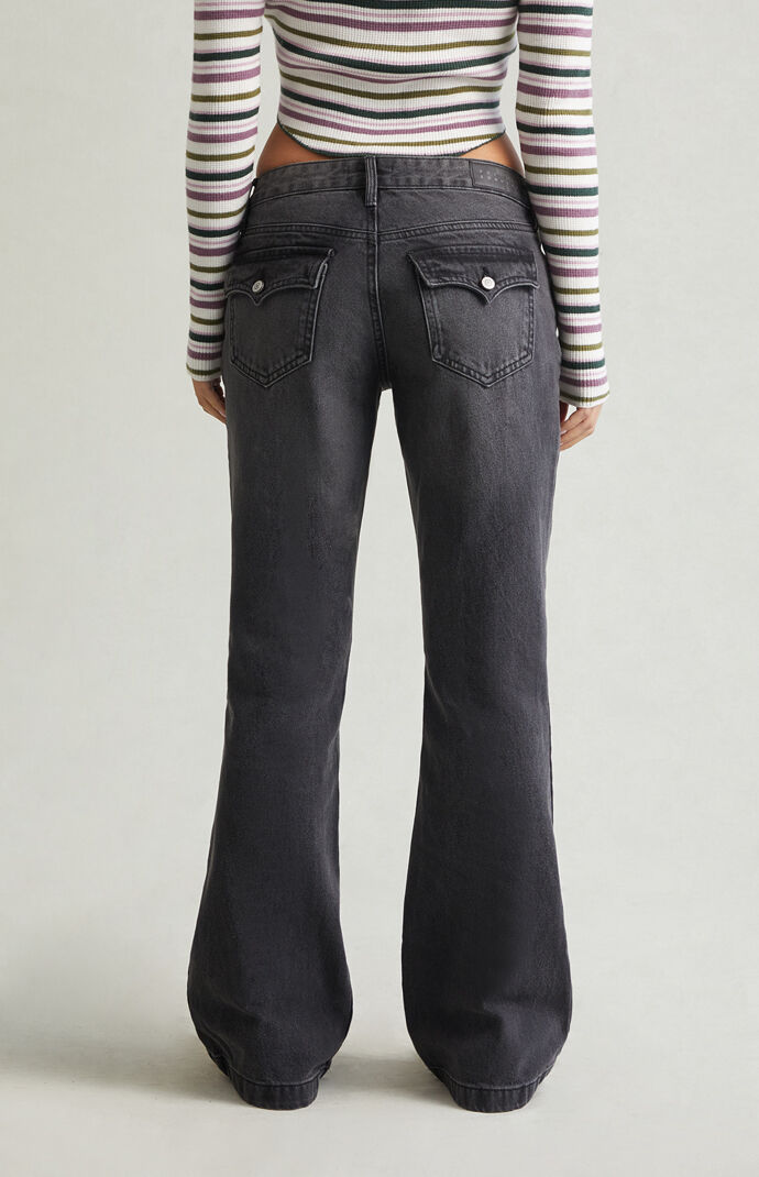 Pacsun Jade Low Rise Button Pocket Bootcut Jeans Faded Black | Pacsun