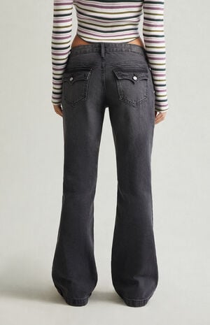 Jade Low Rise Button Pocket Bootcut Jeans Faded Black image number 5