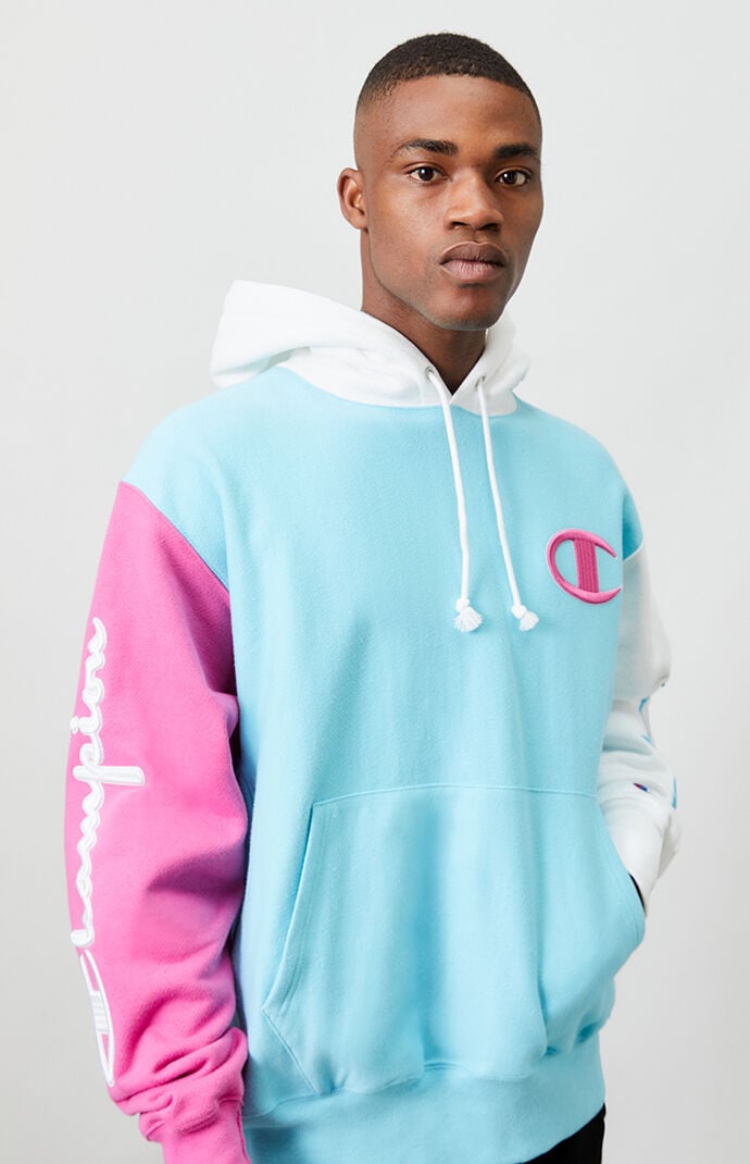 Pink and blue online champion hoodie