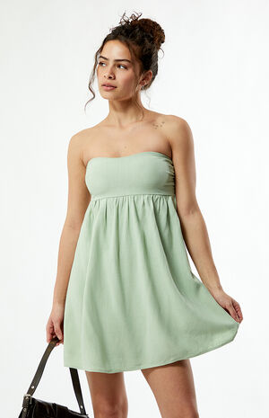 Tie Back Strapless Babydoll Mini Dress image number 2