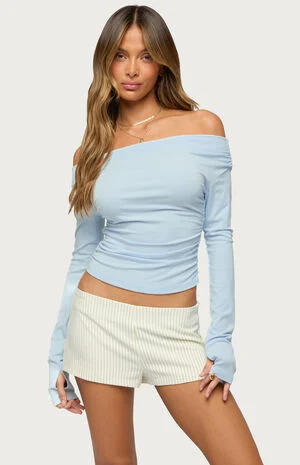 Milane Ruched Off Shoulder Ribbed Top image number 1