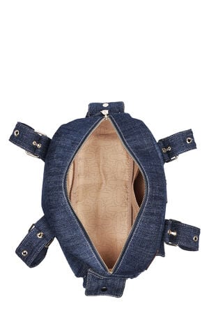 Dark Denim Multi Patch Satchel Bag image number 8