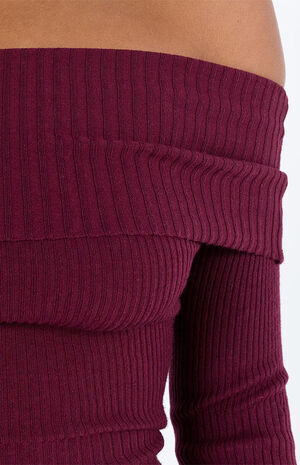 Eco Burgundy Morley Off-The-Shoulder Sweater image number 6