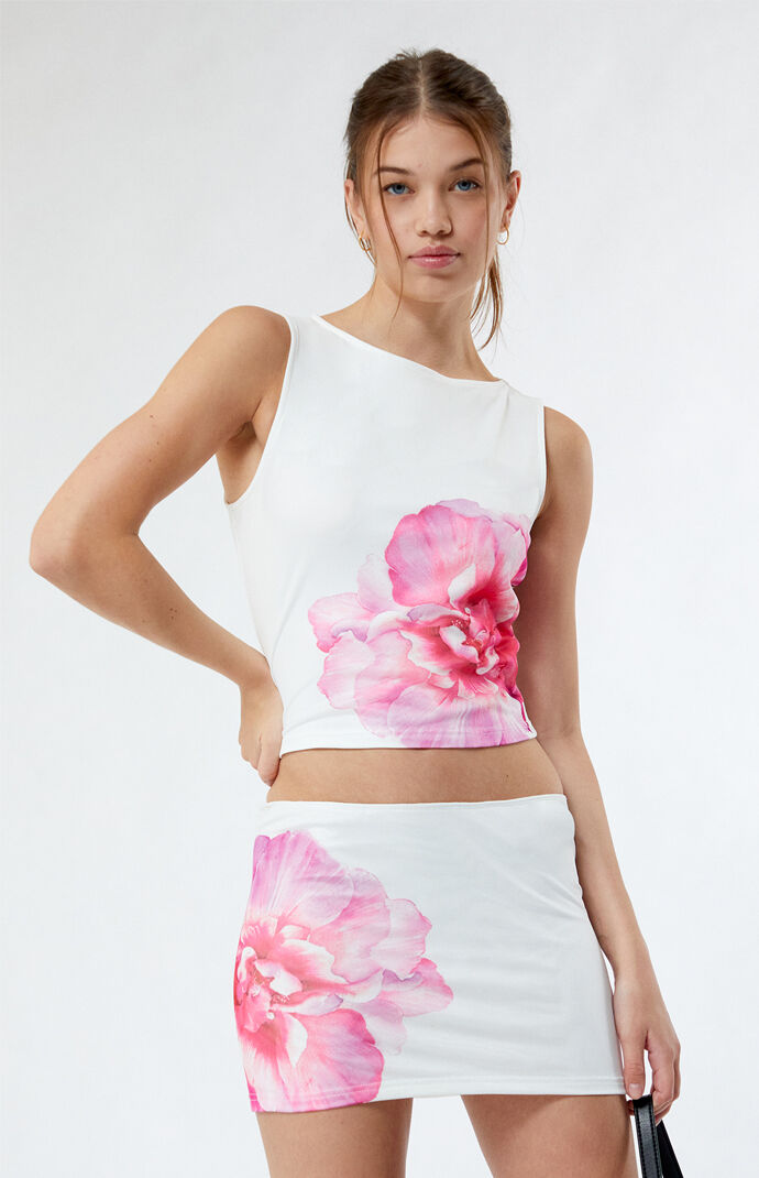 ★2023SS新作★KIRSH★CHERRY PATTERN MESH MINI SKIRT Print Mesh Tie Front Mini Skirt in Cherry Crystal Rosa Check