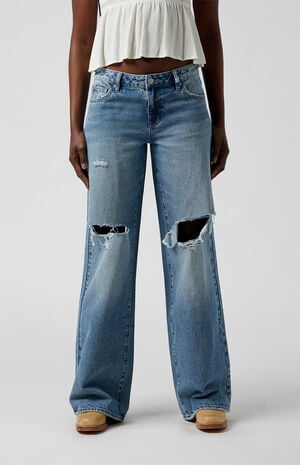 Casey Ripped Low Rise Baggy Jeans Medium Indigo