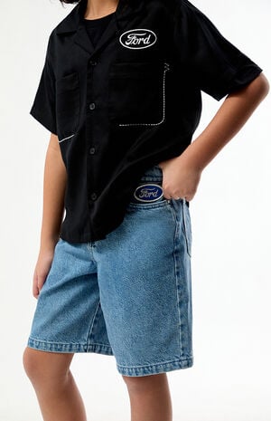 Medium Blue Baggy Denim Shorts image number 2