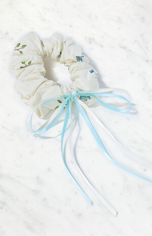 Blue Floral Bow Hair Scrunchie image number 2