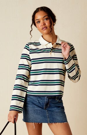 Megan Striped Long Sleeve Polo Shirt
