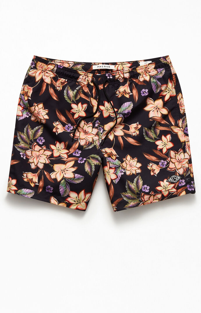 Colorful Floral 17" Swim Trunks